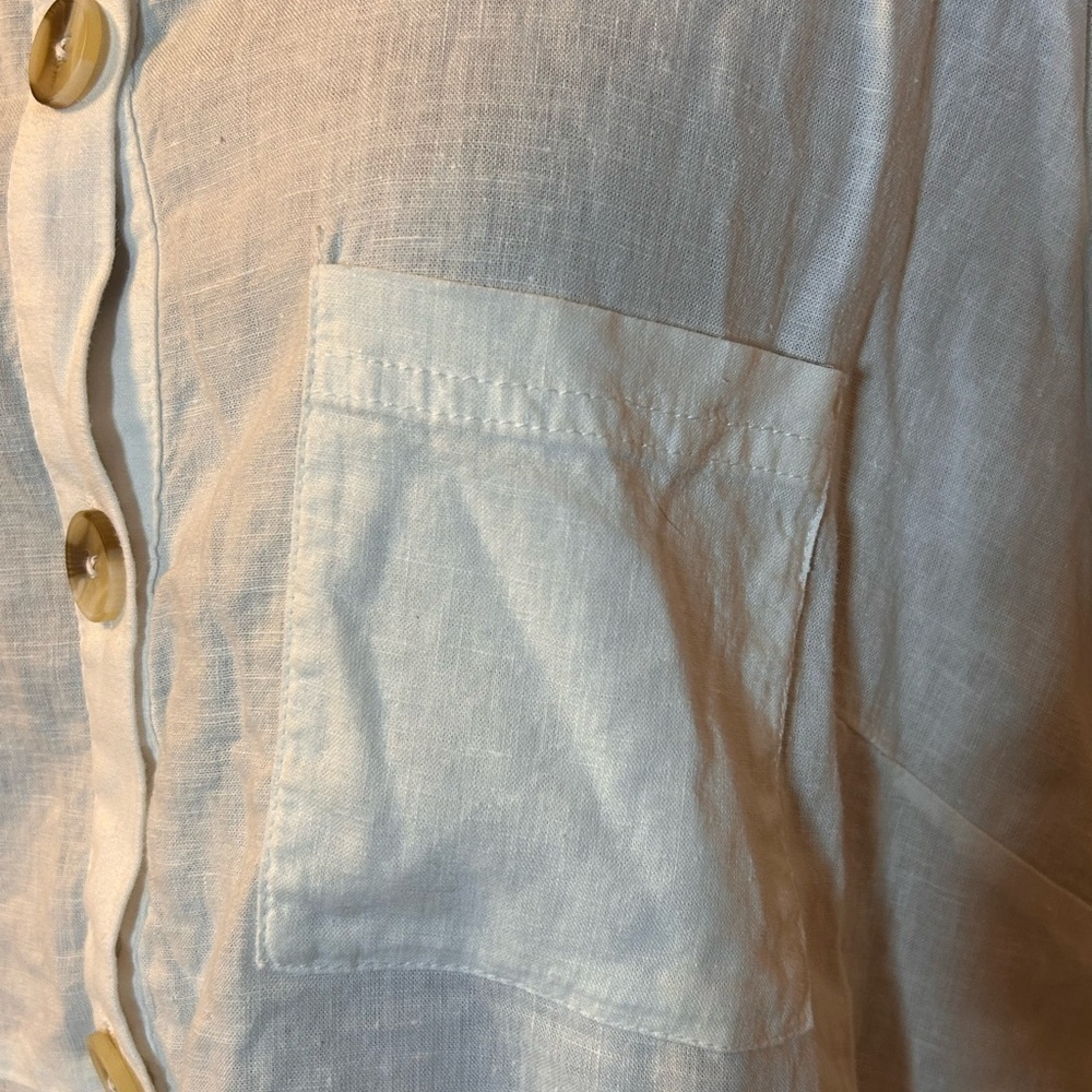 Christopher & Banks Cream Linen Blend Casual Button Down Shirt - Picture 2 of 5